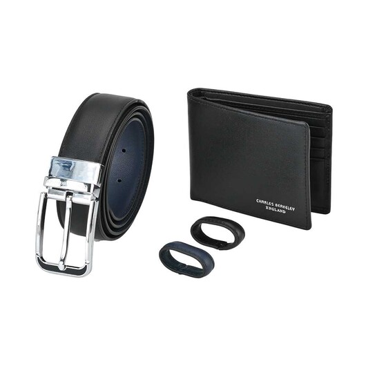 Nappa Leather Wallet & Silver Buckle Belt Gift Set
